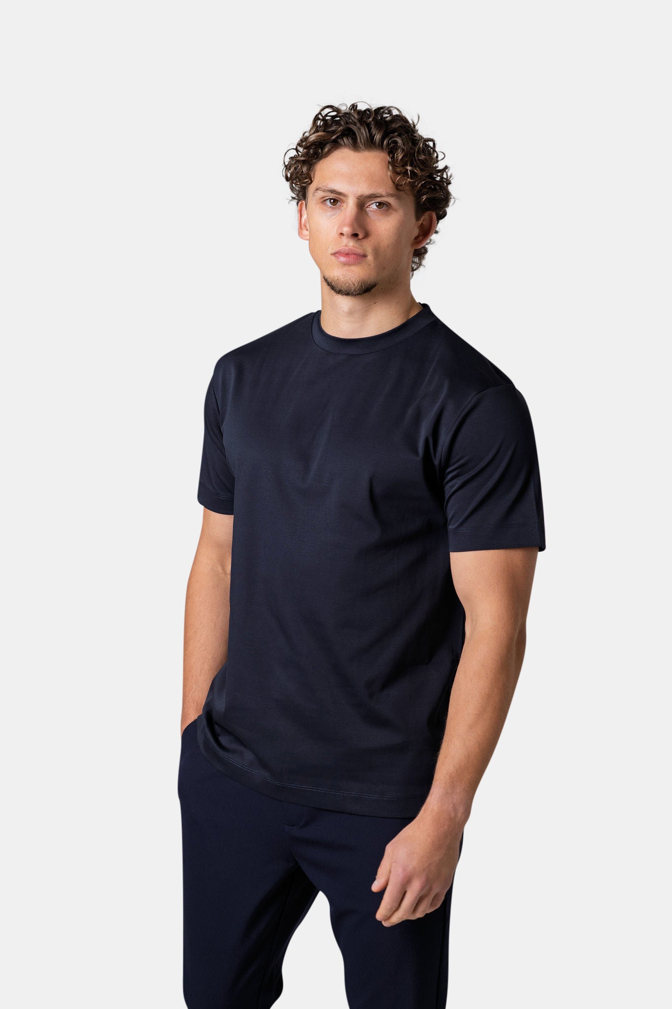 MERCERISED GLANS T-SHIRT - NAVY BLAUW