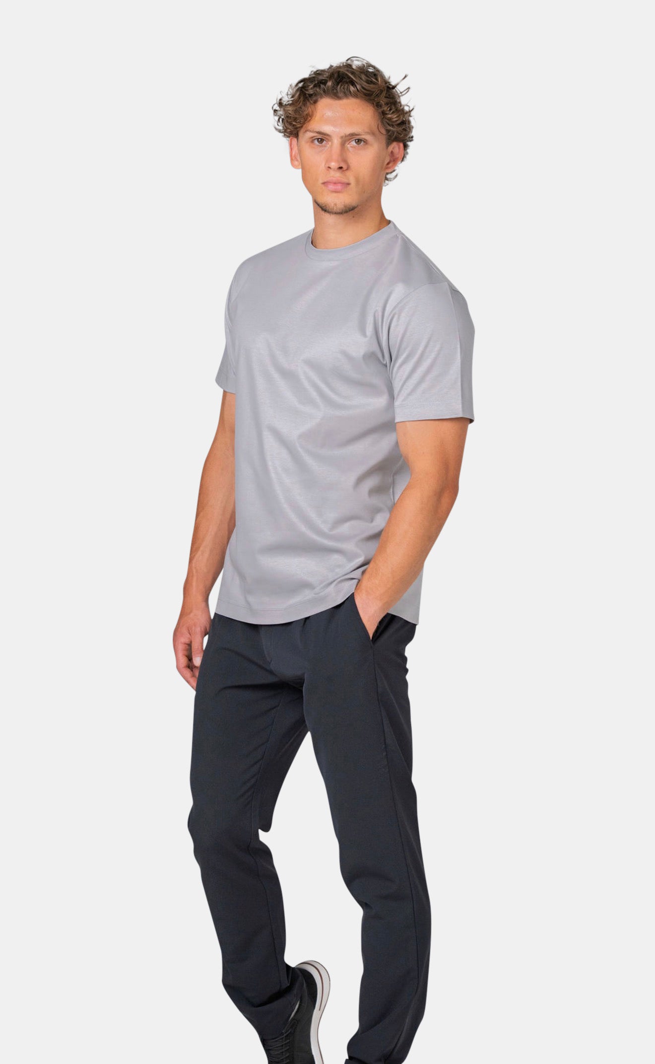 MERCERISED GLANS T-SHIRT - GRIJS