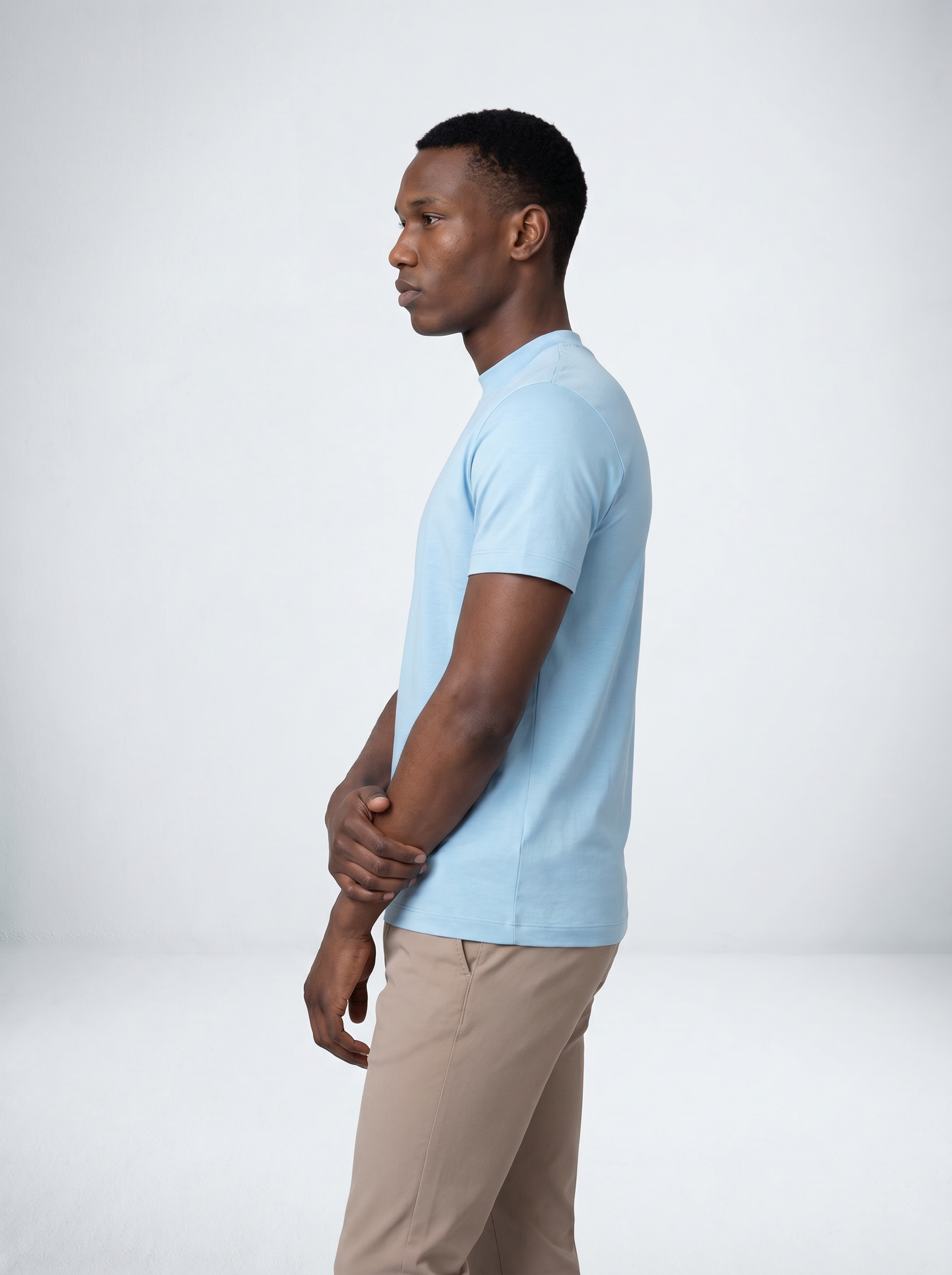 MERCERISED GLANS T-SHIRT - LICHTBLAUW