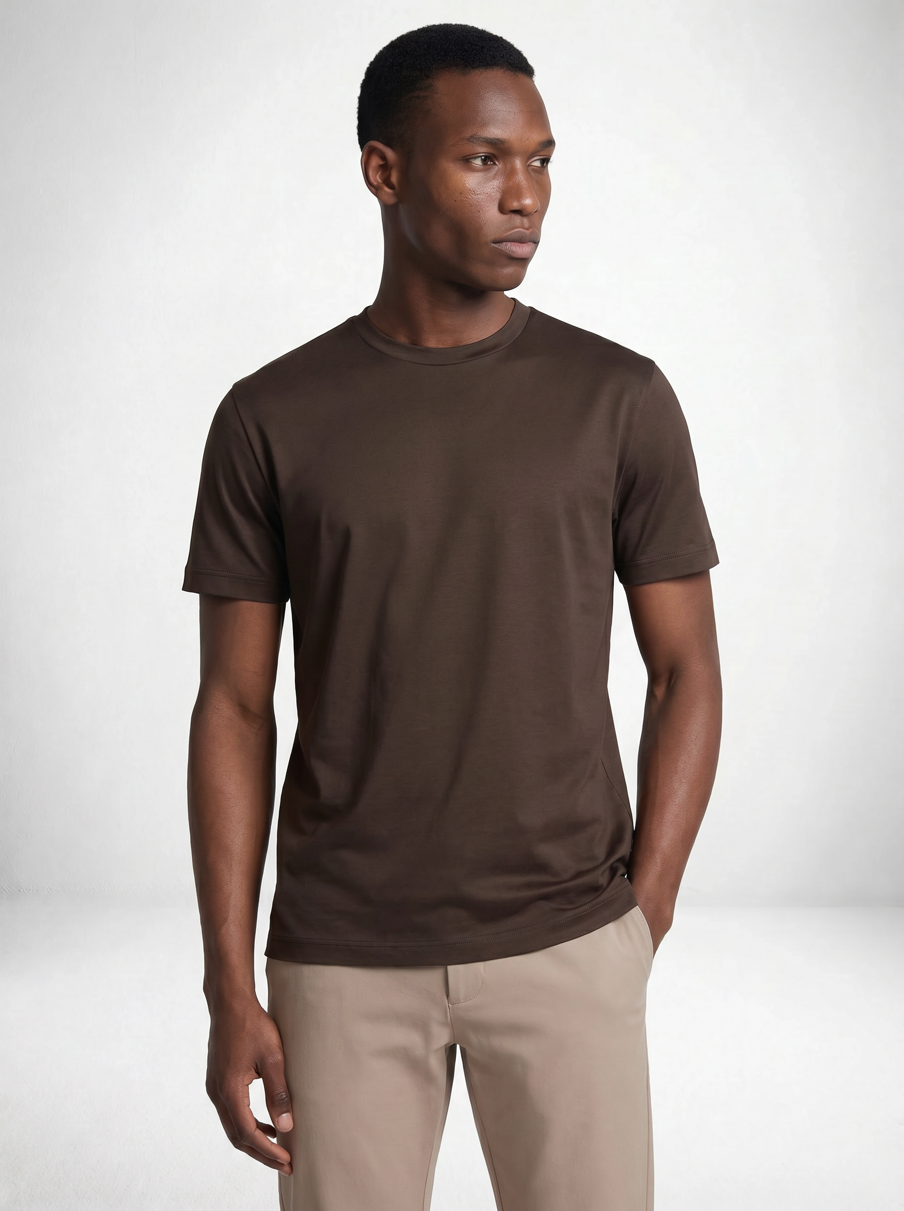 MERCERISED GLANS T-SHIRT - BRUIN