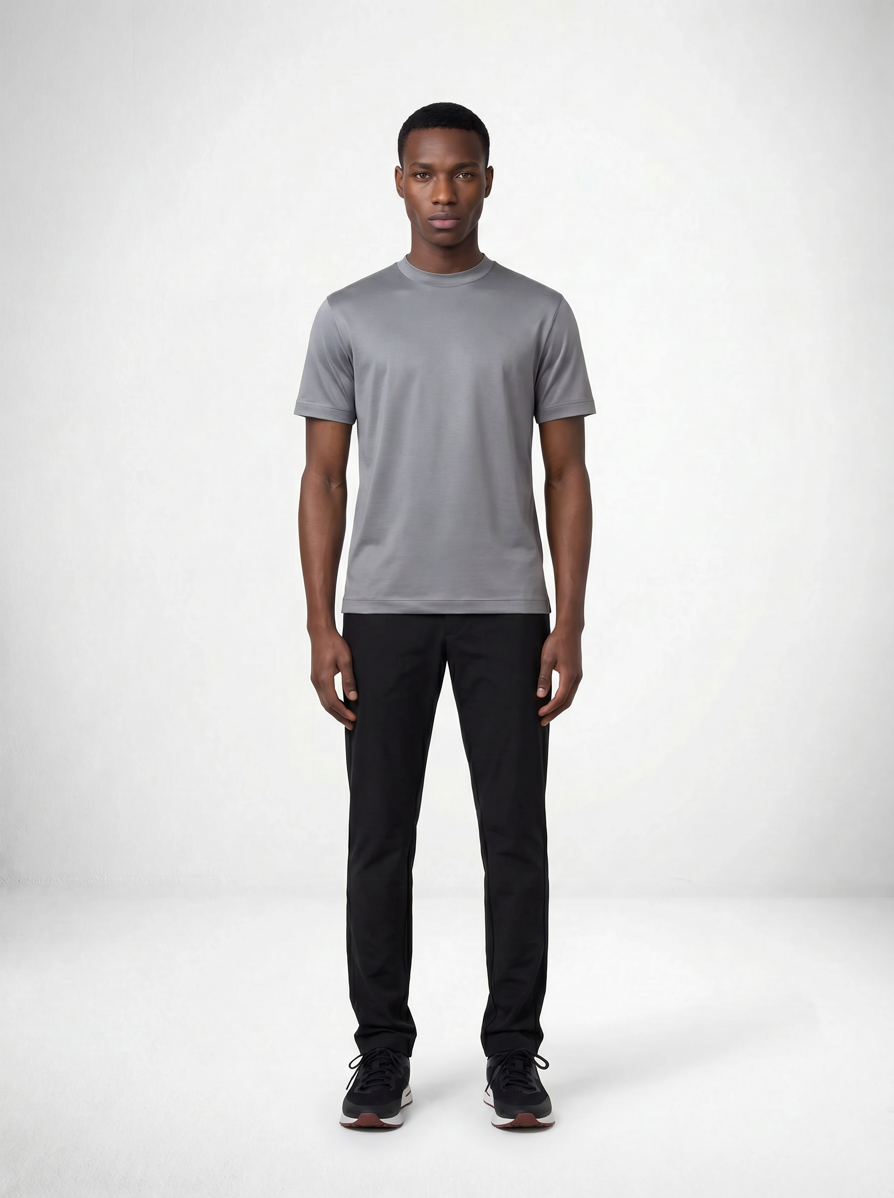 MERCERISED GLANS T-SHIRT - GRIJS