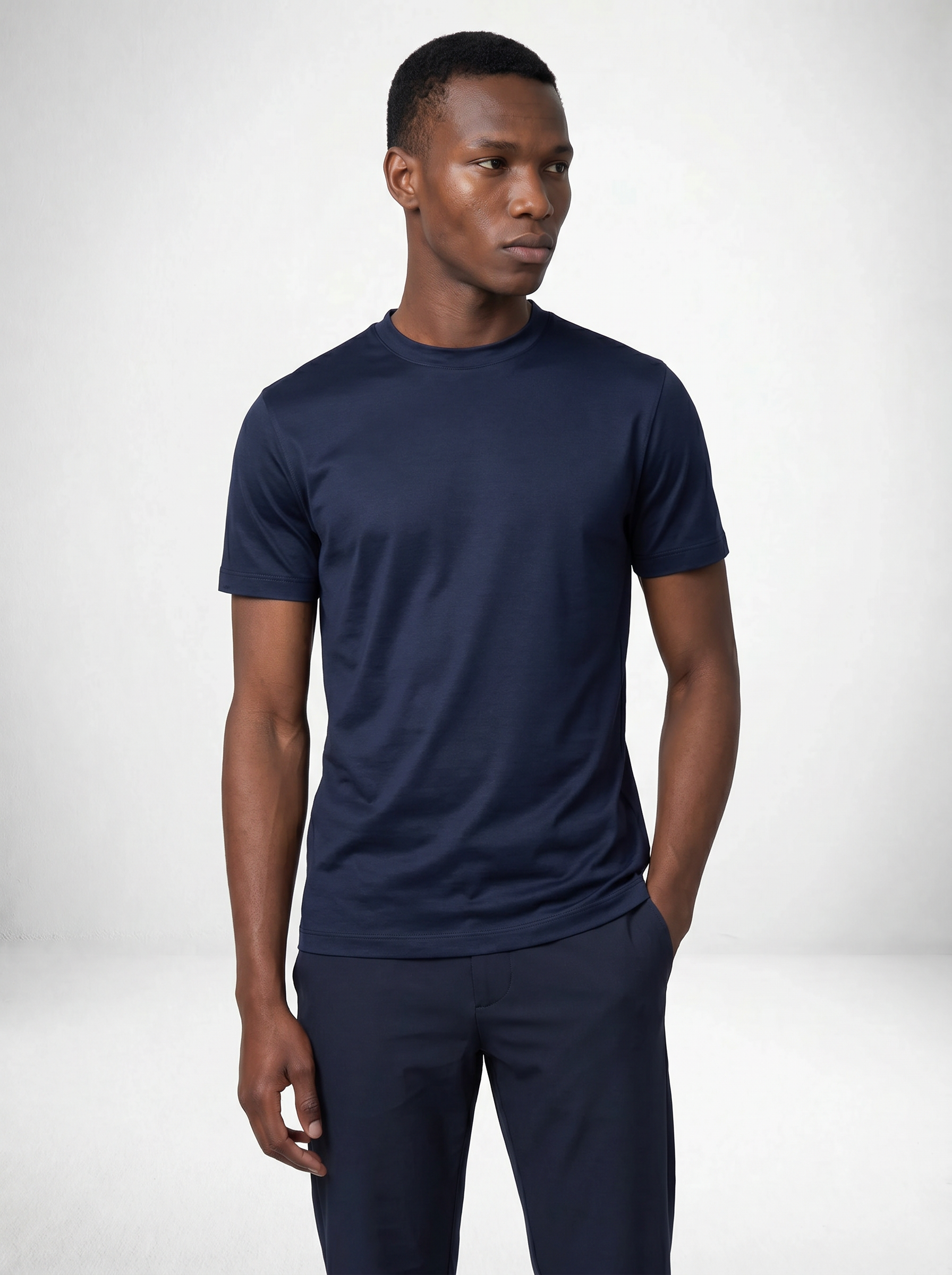 MERCERISED GLANS T-SHIRT - NAVY BLAUW