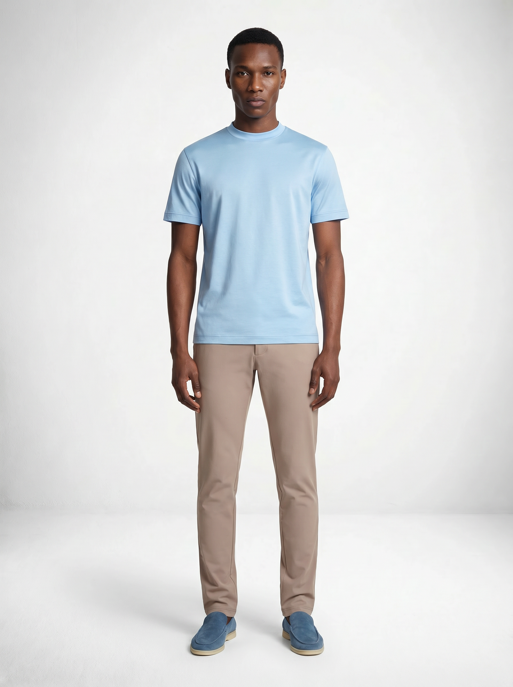 MERCERISED GLANS T-SHIRT - LICHTBLAUW