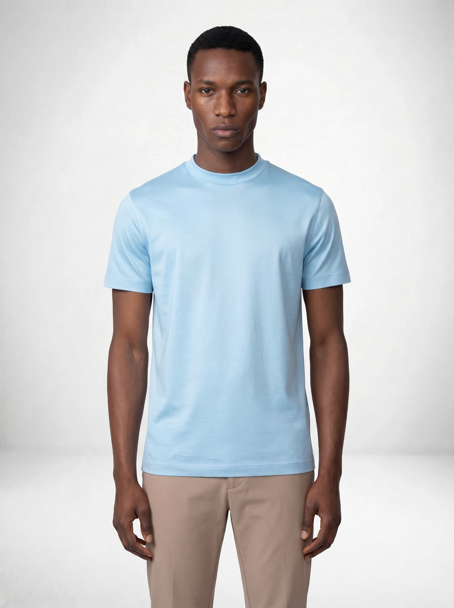 MERCERISED GLANS T-SHIRT - LICHTBLAUW