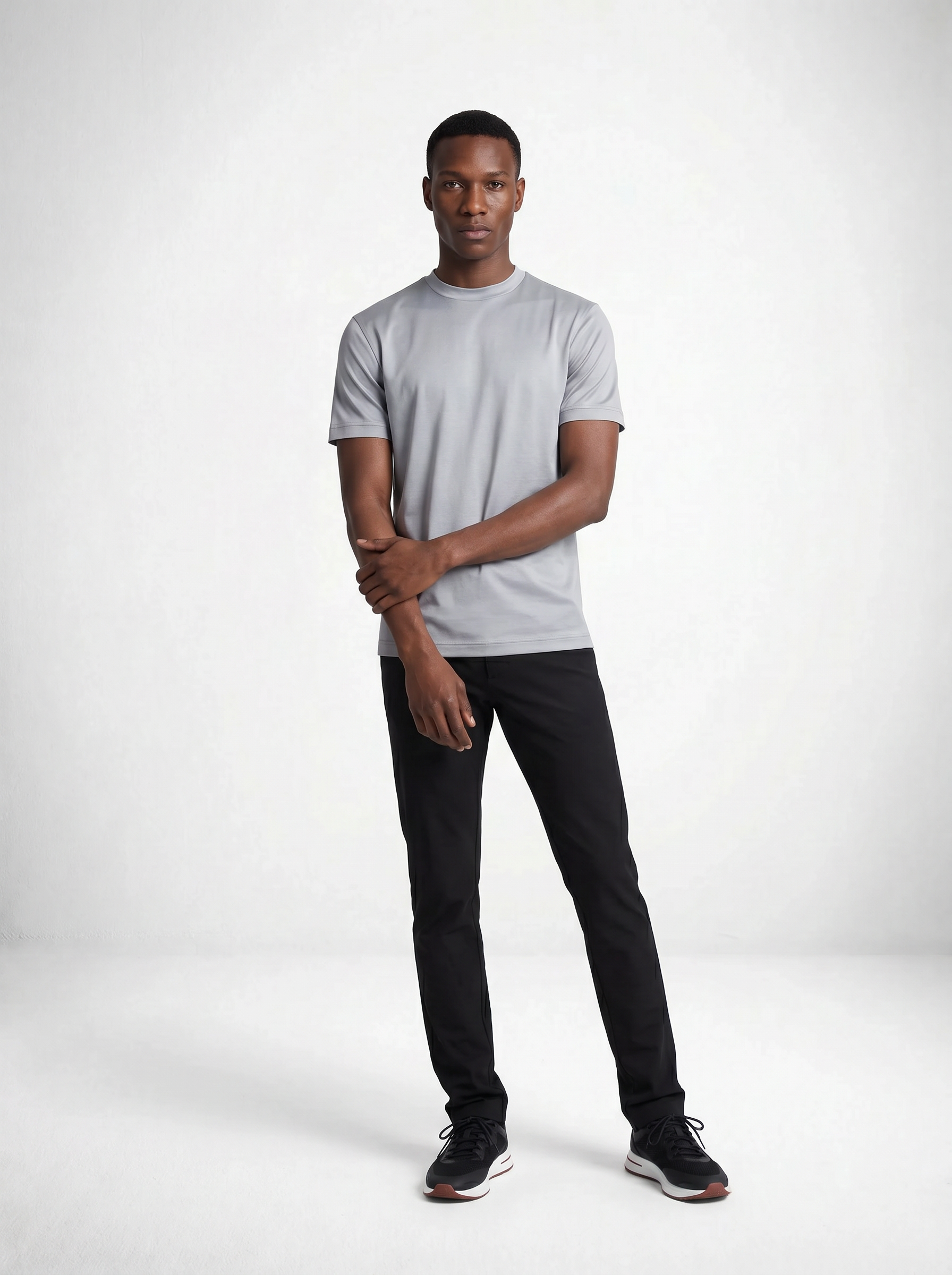 MERCERISED GLANS T-SHIRT - GRIJS