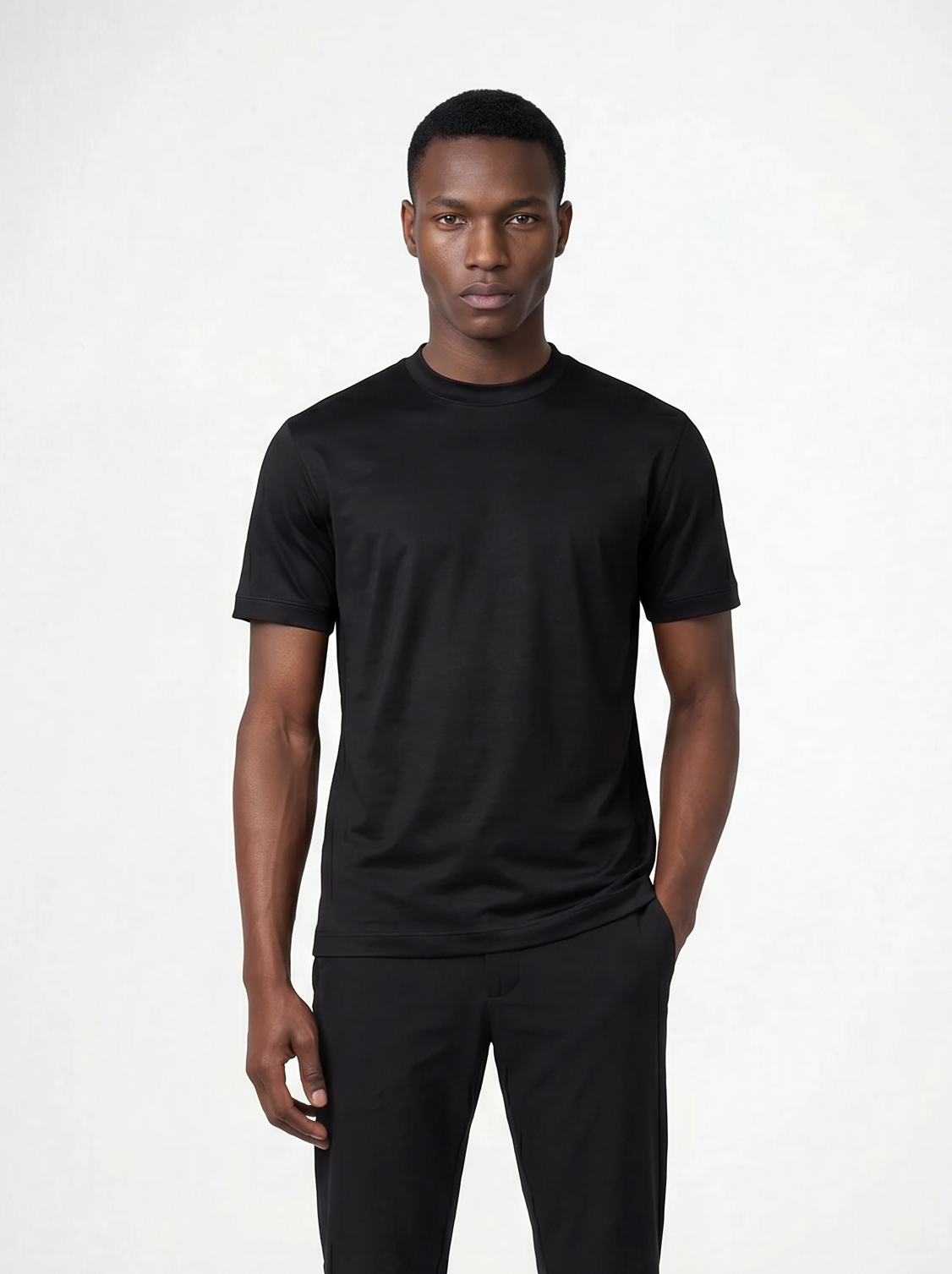 MERCERISED GLANS T-SHIRT - ZWART